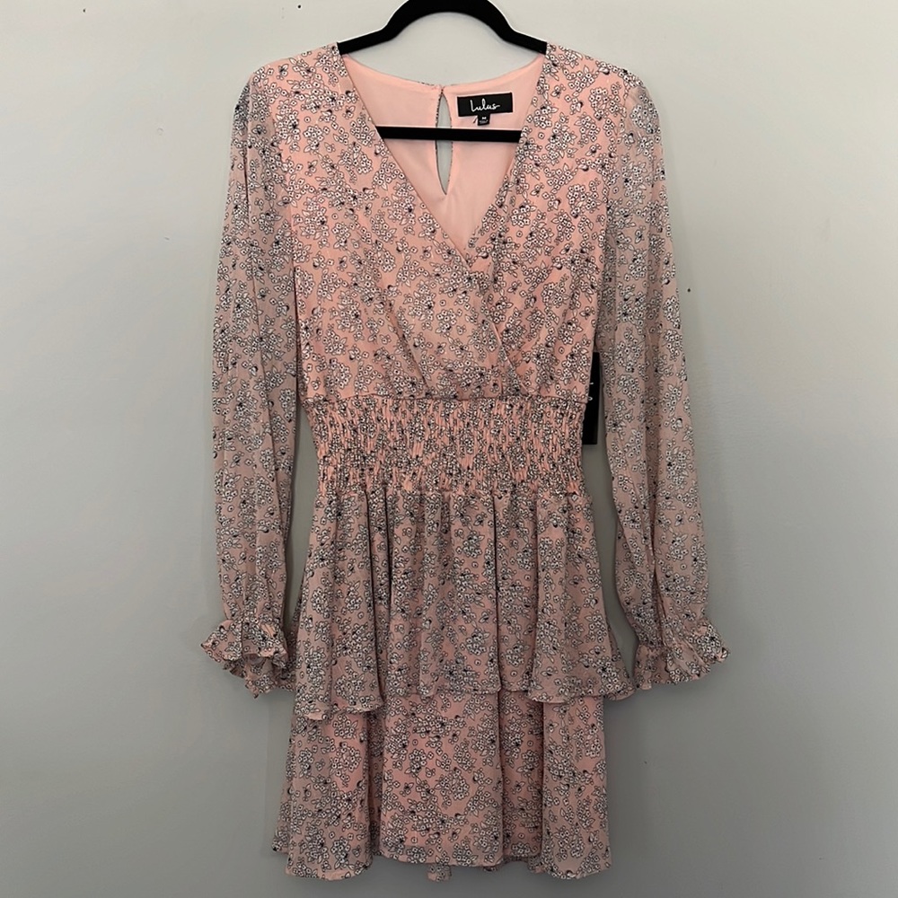 NWT Light Pink Girly Tiered Floral Print Long Sleeve Dress